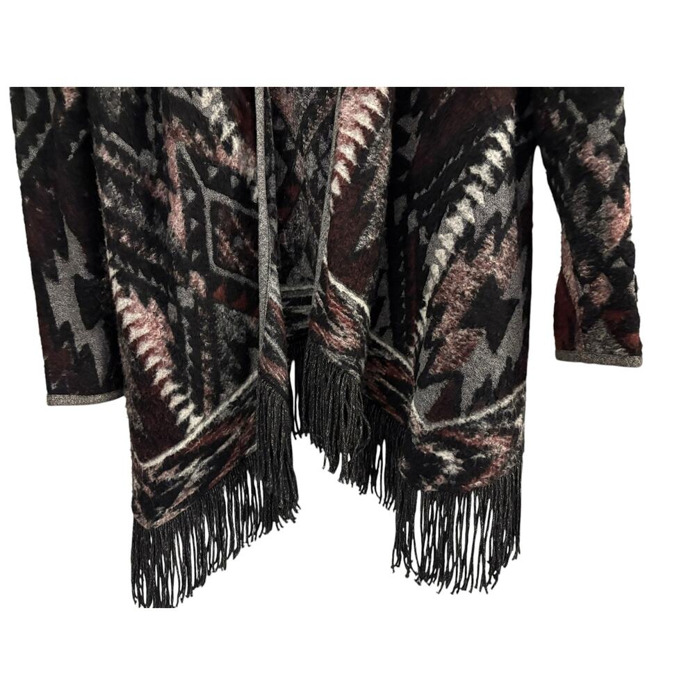 Lucky Brand Southwestern Aztec Fringe Hem Knit Sweater L Boho Cotton Blend Cozy - Picture 2 of 8